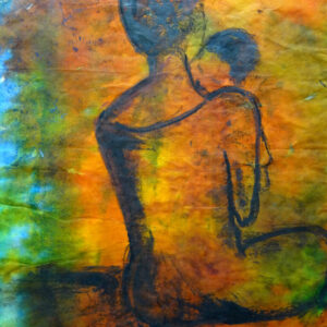mixed media, mother and child, autumnal tones