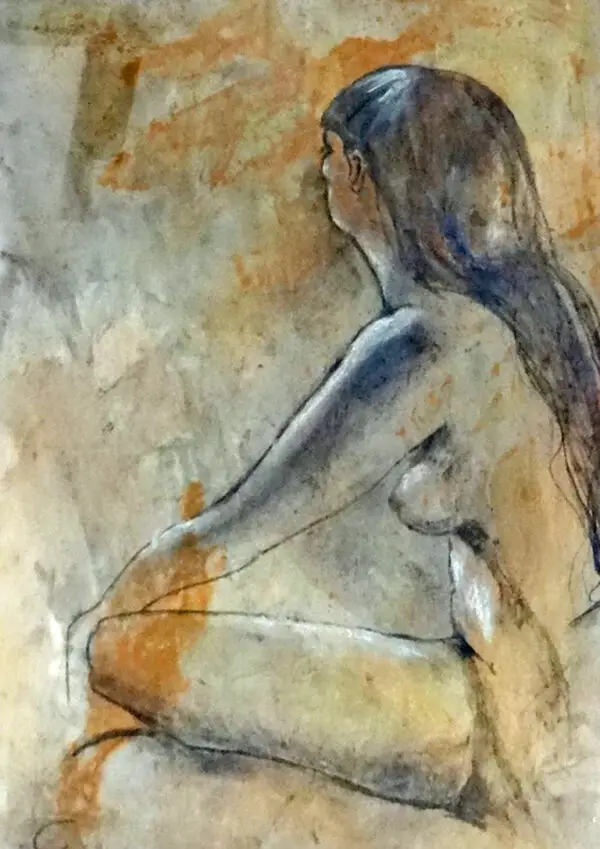 nude, woman, side view, charcoal