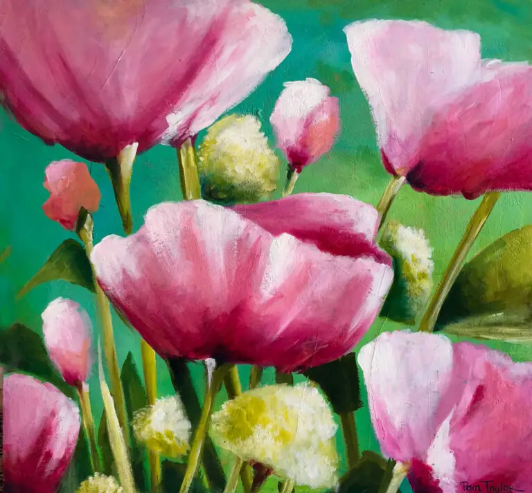 poppies, green background