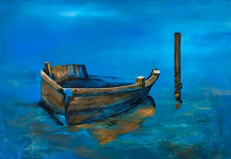 old boat, blue, shadows, water scene