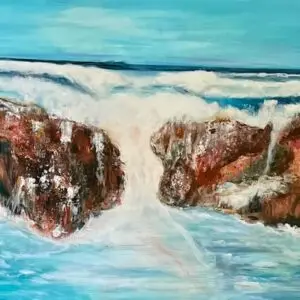 seascape, breaking waves, rocks