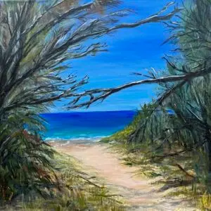Noosa, landscape, blue, acrylic, dunes, sand path