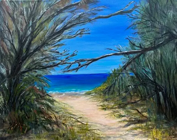 Noosa, landscape, blue, acrylic, dunes, sand path