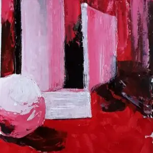 cityscape, palette knife, red, white, contemporary artwork