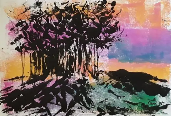 abstract trees and landscape print
