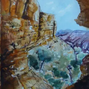 outback, watercolour, landscape, gorge