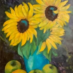 sunflowers, acrylic, botanical art, fruit