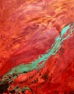Abstract, red, green streak, acrylic