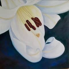 botanical art, cilium, flowers, acrylic, dark background