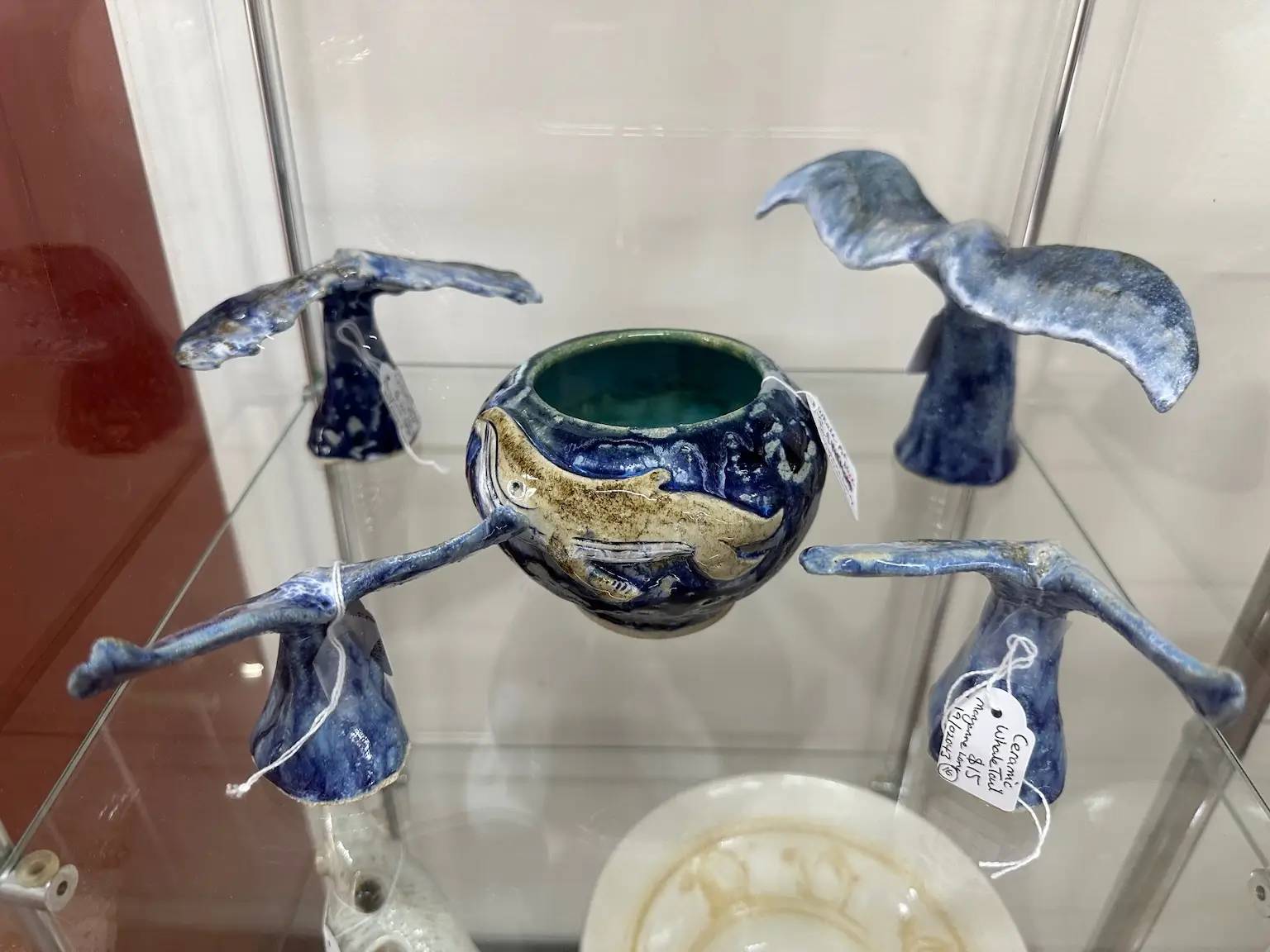 whale tails, ceramics, whale bowl, blue