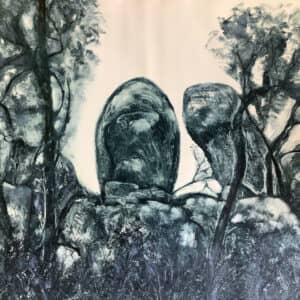 Oil print, black, white and dark grey