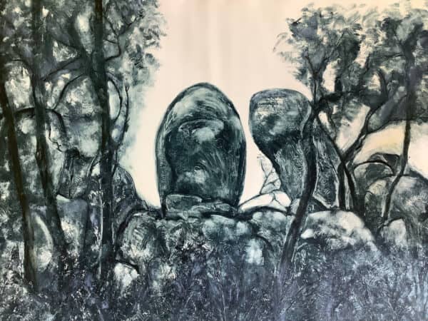 Oil print, black, white and dark grey