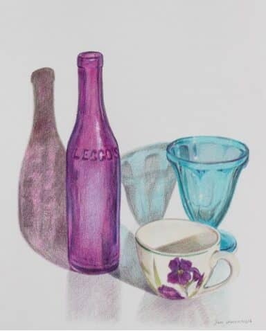 reflection, shadow, still life, mixed media, workshop
